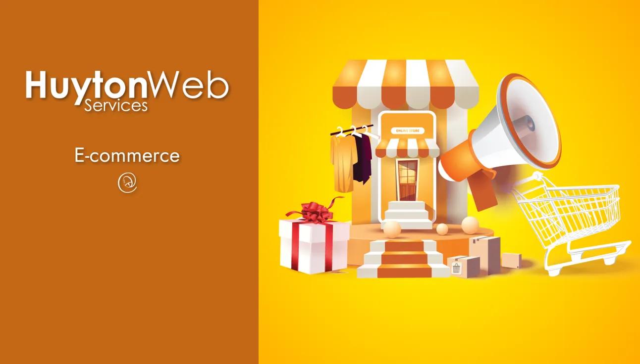 Huyton Web Service and the title ecommerce and mobile shopping with a mobile phone shop on the right