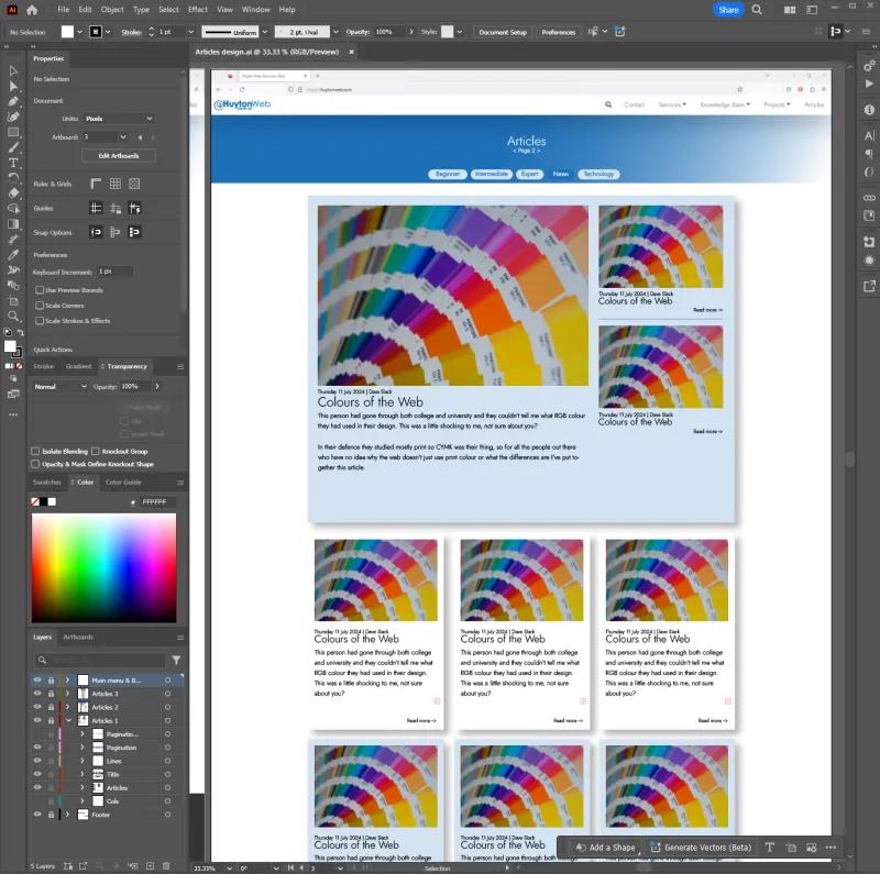 Design for the articles page