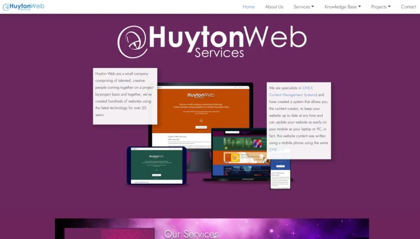 Full screen of Huyton Web Services website homepage